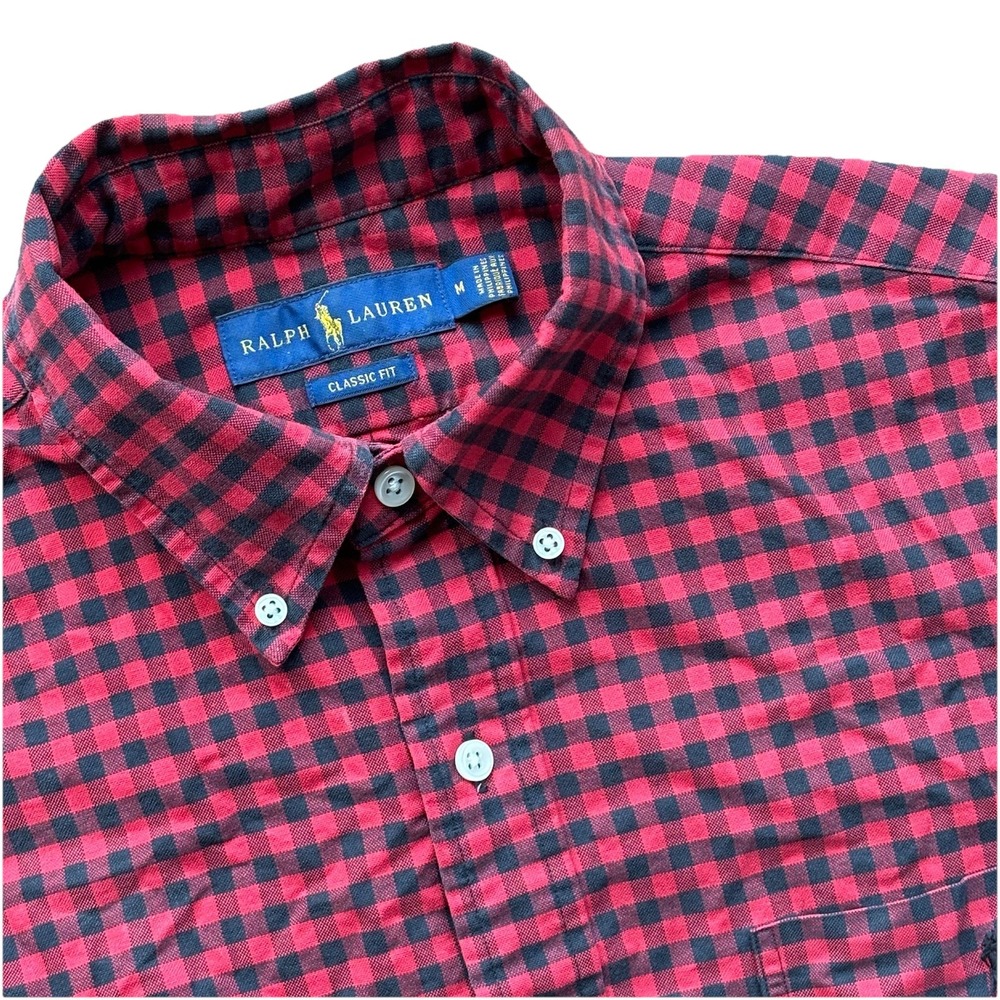 Ralph Lauren Medium Men's Long Sleeve Shirt Cotton Red Buffalo Plaid w Pony Logo